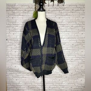 Vintage Houndstooth Plaid Button Down Grandpa Cardigan